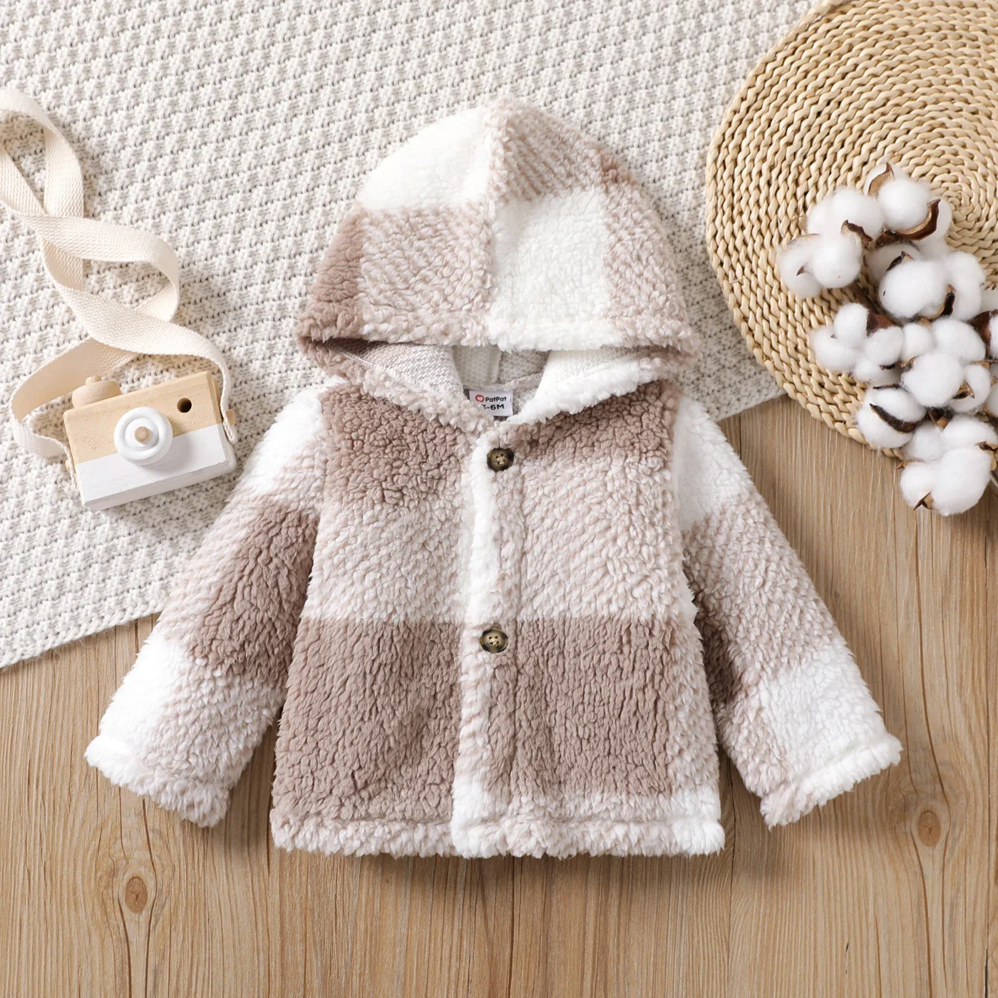 Baby Boy Hooded Jacket Casual Grid/Houndstooth Pattern Suitable for Winter