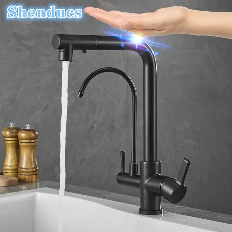 Grey Touch Filtered Kitchen Faucet with Pull Down Sprayer Pull Out Kitchen Faucets Hot Cold Water Tap Touch Kitchen Faucet