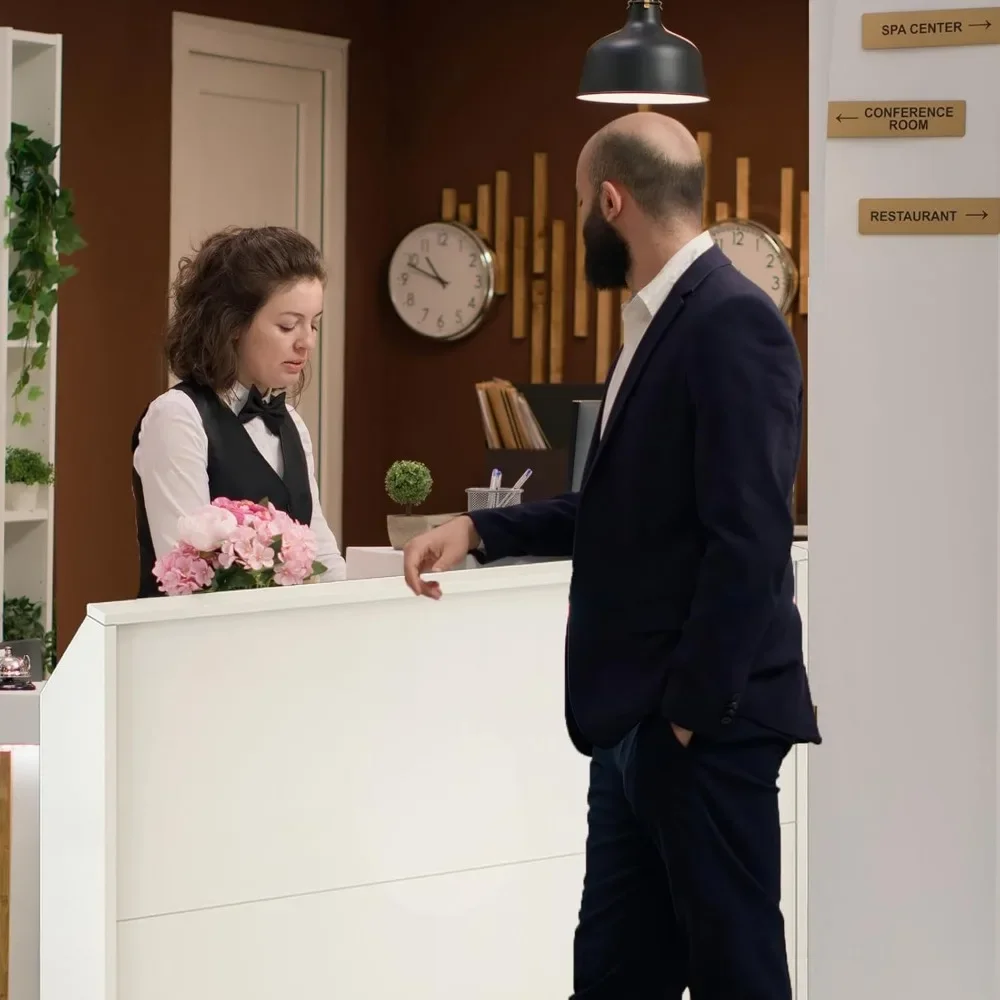 Reception Desk with Counter, Modern Front Desk with Lockable Drawers, White Retail Counter for Checkout Salon, Lobby, Store 6