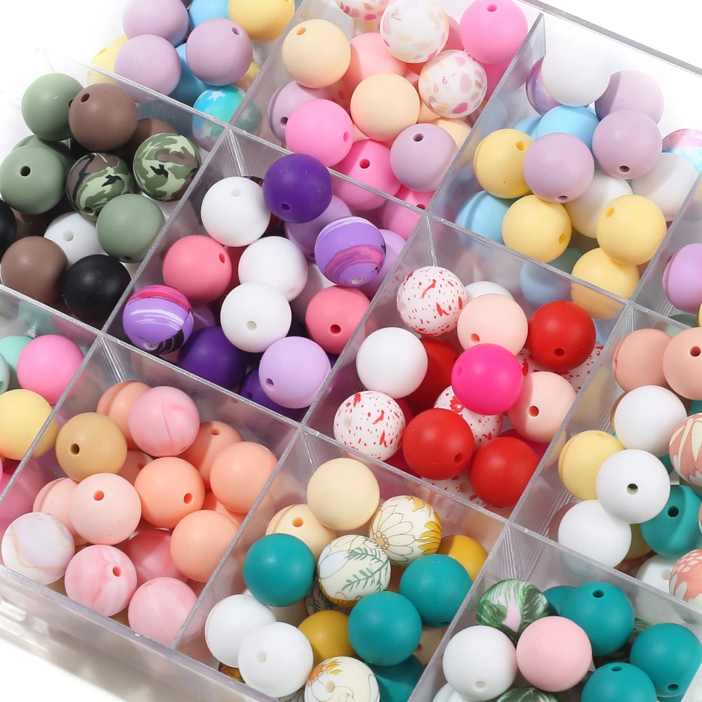 

30Pc Silicone Beads For Care Toy Jewelry Making 15mm Print Pattern Silicone Round Bead Set DIY Pacifier Chain Necklace Accessory