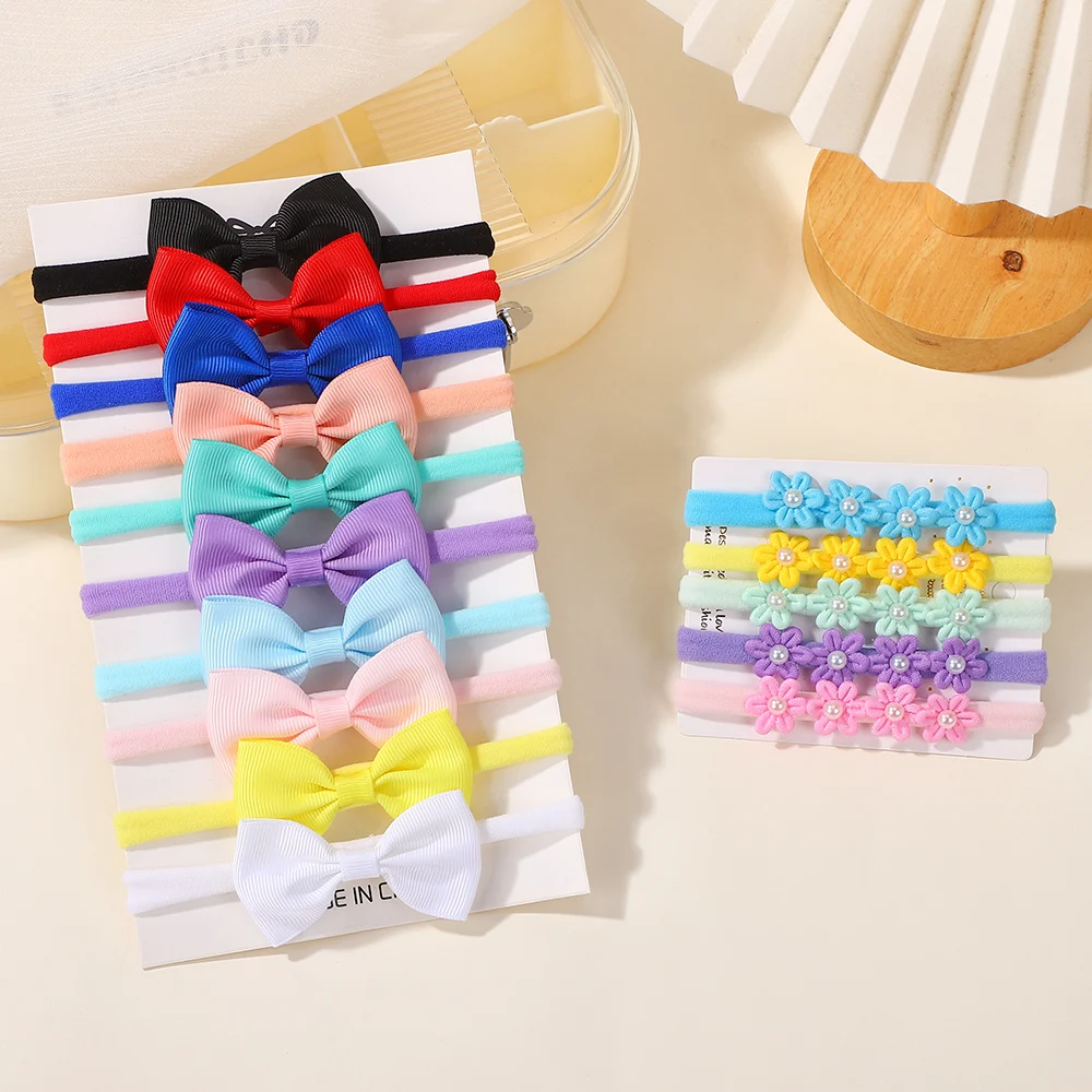 15개/세트 귀여운 부드러운 리본 머리띠  여자아이용 탄성 꽃 리본 헤어밴드  ..