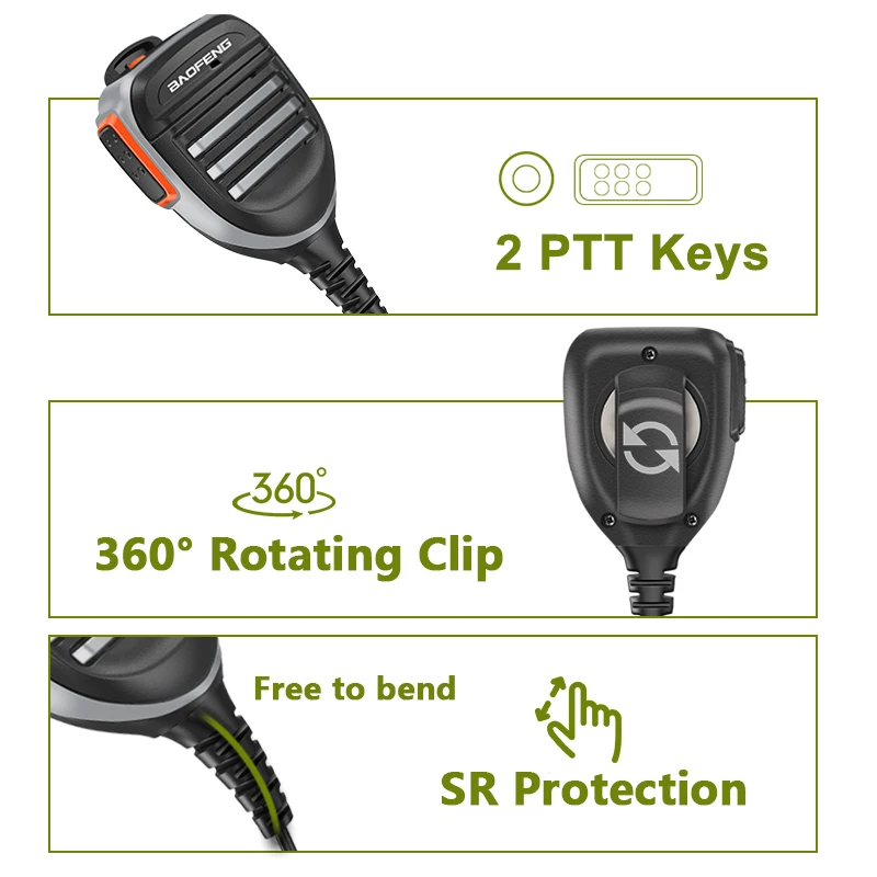 UV-5RH Pro Max Microphone Speaker Baofeng UV-K61 Waterproof Tangent Headset For Quansheng UV-K5 UV-K6 UV-5R PLUS Walkie Talkie 2