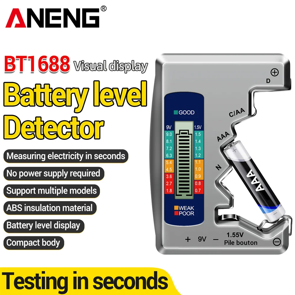 ANENG BT Digital Battery Tester C AA AAA D N 9V 1.55V Button Cell Battery LCD Display Capacity Check Detector Capacitance