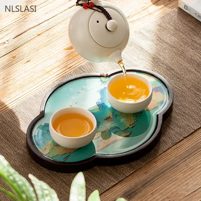 Chinese Style Bamboo Tea Tray Living Room Tea Table Trays Decorative High Grade Teapot Base Tray Tradition Tea Set Accessories