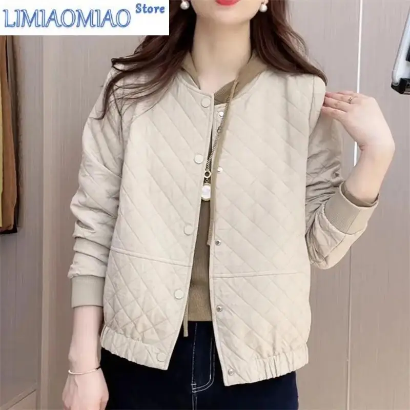 New Rhombic lattice Jacket Cardigan Women's High End Mother Jacket Autumn Outwear With Short Basic Coat Female Button Jackets