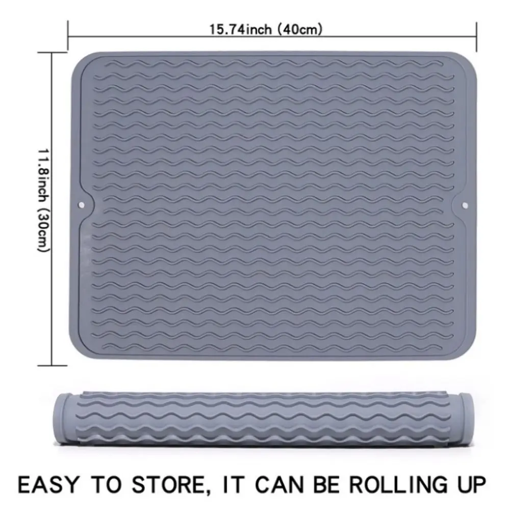 1Pcs Welle Ablassen Pad Silikon Trocknen Matte Neue Nicht-slip Schüssel Halter Tisch Matte Küche Tischset Faltbare Wärmedämmung pad – Detail 3