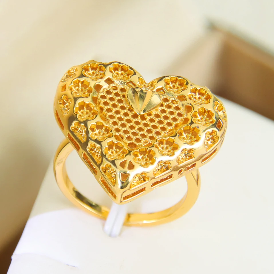 Äthiopien Goldfarbene Eheringe 21 Karat vergoldet Hohle Blumen Ring Naher Osten Frauen Braut Event Party Täglicher Schmuck – Detail 5