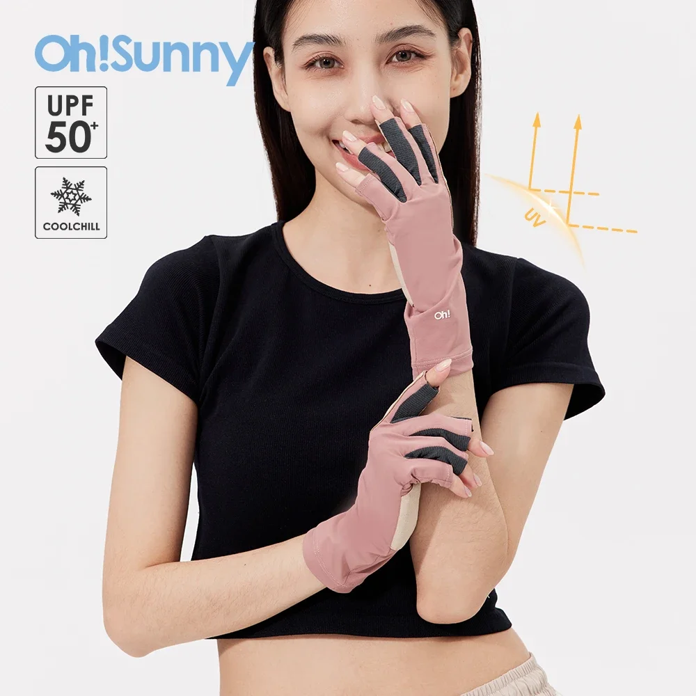 

OhSunny Summer Unisex Fingerless Gloves Breathable Sun Protection Anti-UV UPF50+ Coolchill Mittens for Driving Cycling