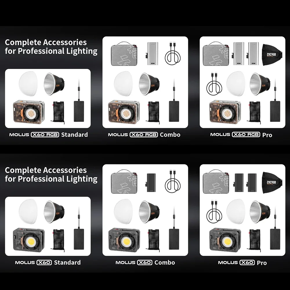 ZHIYUN MOLUS 포켓 비디오 조명 LED 필 램프 휴대용 사진 조명, X60 X60RGB 60W RGB COB 라이트