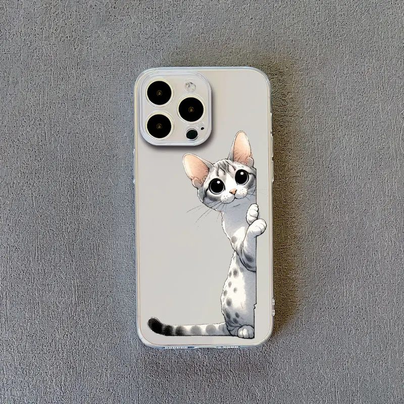 Naughty Kitten Lustige Katze Kunst Handyhülle für iPhone 11 12 13 Mini Pro Max 15 14 Pro Max Plus XR XS X 7 8Plus SE Klare Rückseite – Detail 3
