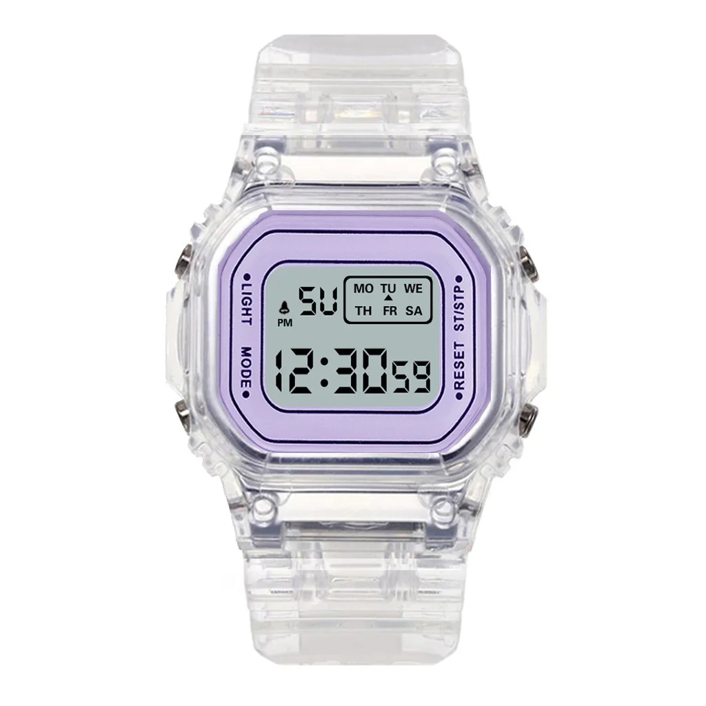 Montre de sport numérique transparente décontractée pour hommes et femmes, montre-bracelet dorée pour enfants, cadeau pour les amoureux, mode féminine