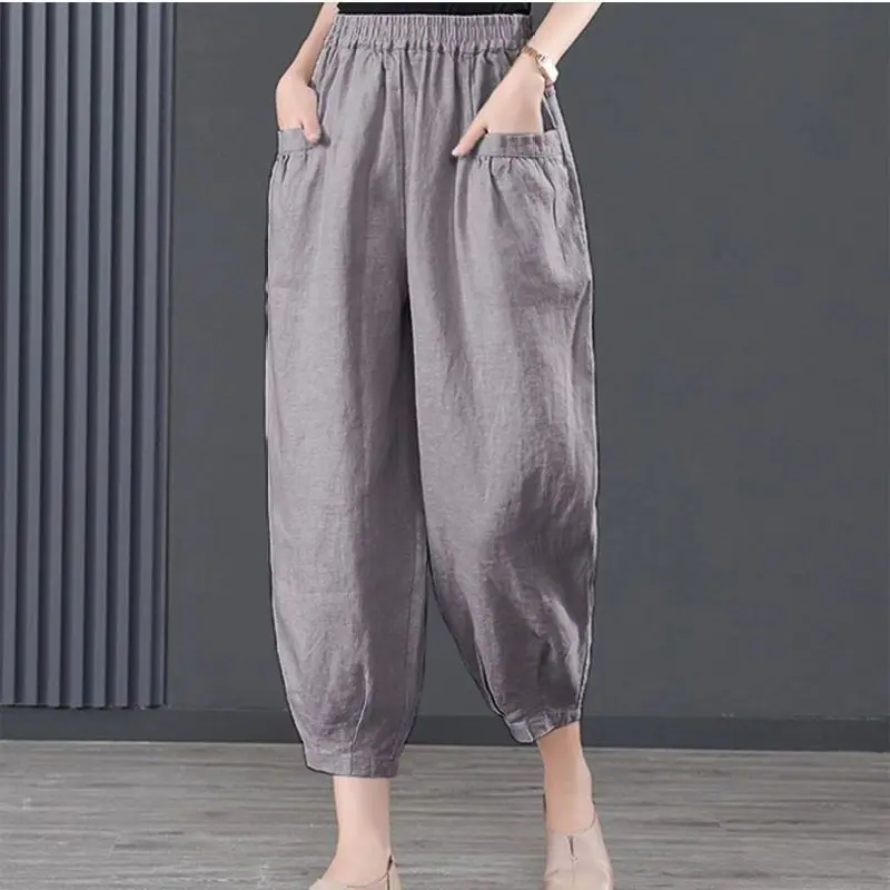 2023 New Summer Casual Loose Oversize Fashion High Waist Pocket Solid Color Versatile Simple Women's Hooded Lantern Pants