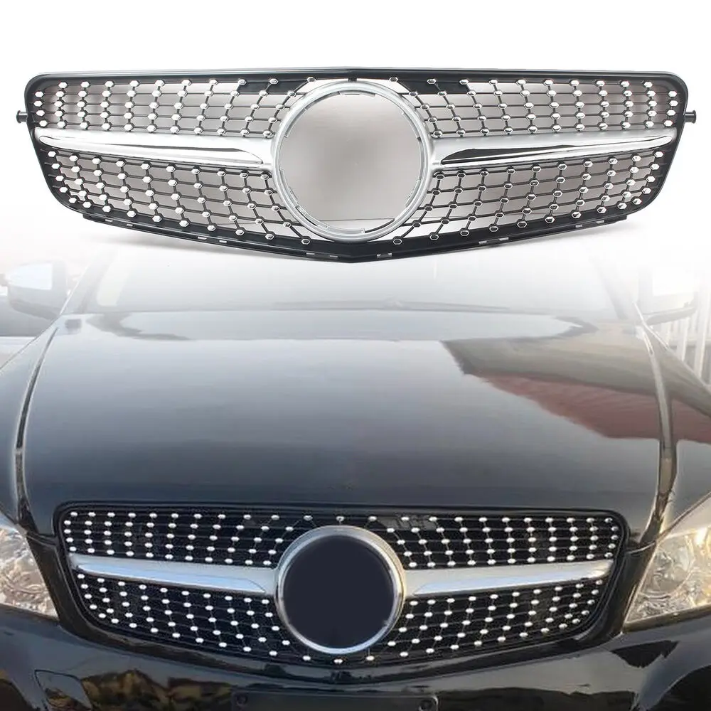 

Diamond Front Bumper Silver Grille For Mercedes Benz W204 Grill C300 2008-2014