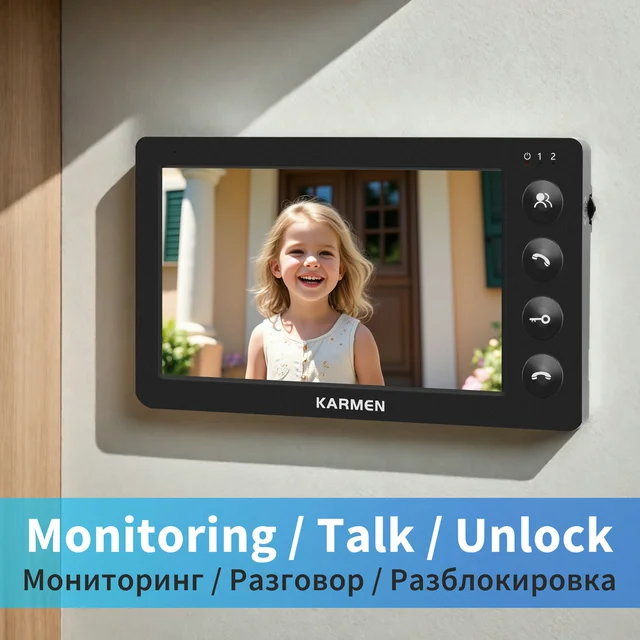 KARMEN Wired Video Intercom System,Outdoor Door Phone Street Call Panel RFID Doorbell, Electronic Lock,Support AC 100V-240V 3