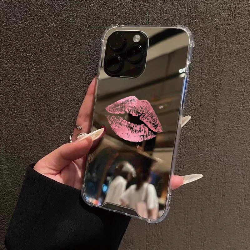 Sexy Girl Red Lips Mirror Soft Phone Case For iPhone 16 15