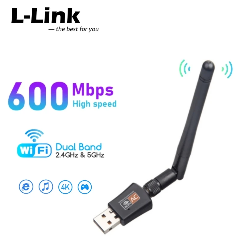 

L-Link 600 Мбит/с Wi-Fi адаптер 2,4 ГГц/5,8 ГГц двухдиапазонный USB 3.0 беспроводная сетевая карта адаптеры Wi-Fi ключ для ноутбука настольного ПК