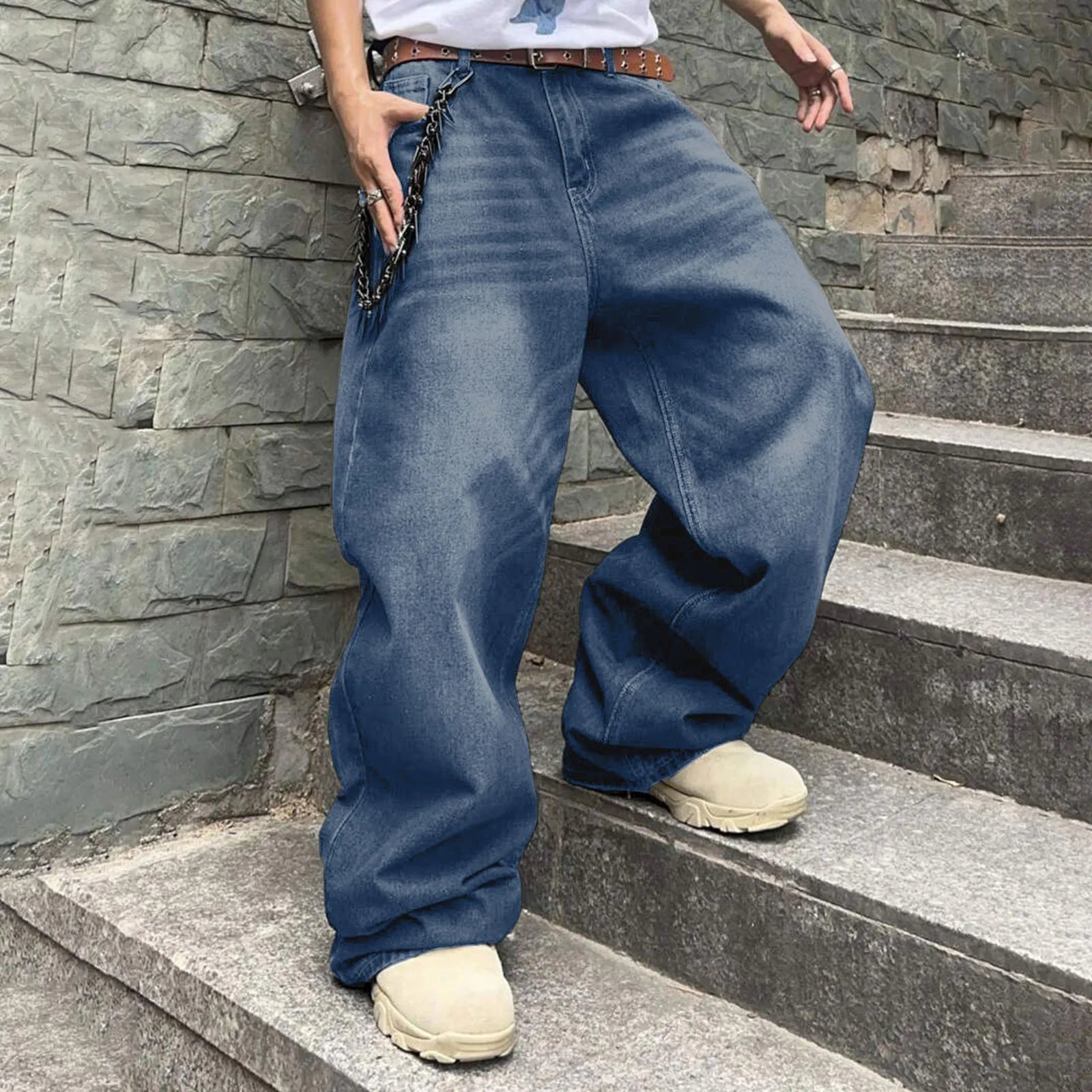 Mens Baggy Wide Leg Hip Hop Jeans Trousers