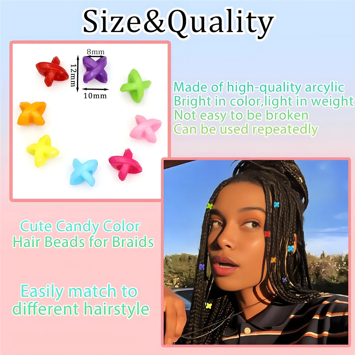 50Pcs Mixed Candy Color Hair Beads for Braids and Dreadlocks Hair Jewelry Accessories for Women and Kids hair braid accessories