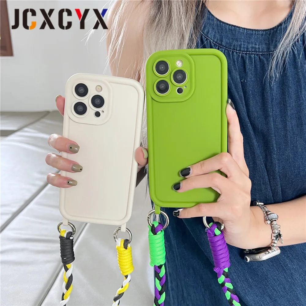 Elegant Matte Liquid Silicone Crossbody Necklace Lanyard Soft Case - Shockproof and Stylish Cover
