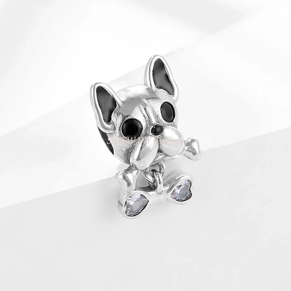 Original Design Cute Pet French Bulldog Heart Bone Charm Bead