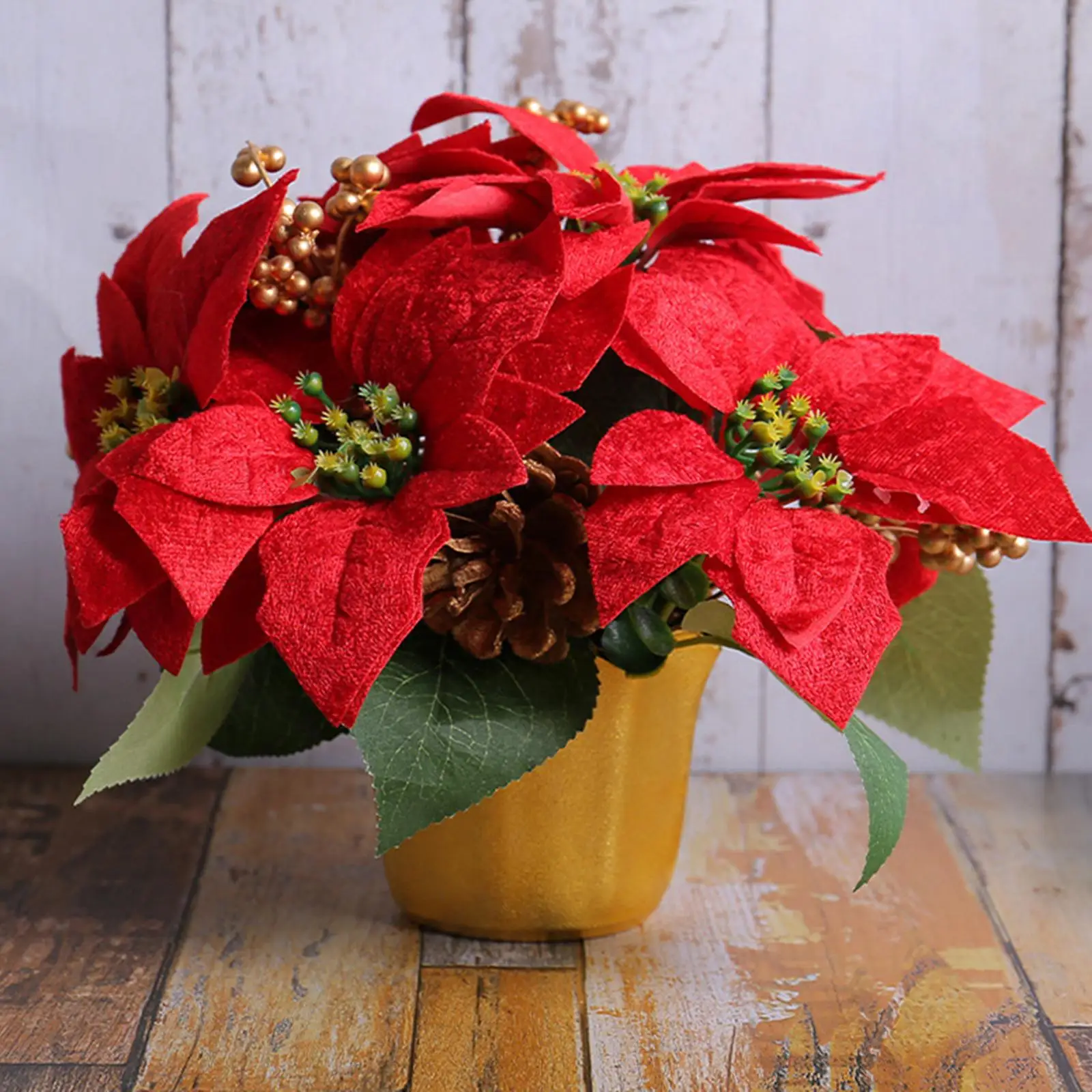 

Artificial Red Poinsettia Plant Potted Red Poinsettia Decorative Artificial Flower Gift for Indoor Festival Xmas Party Desk