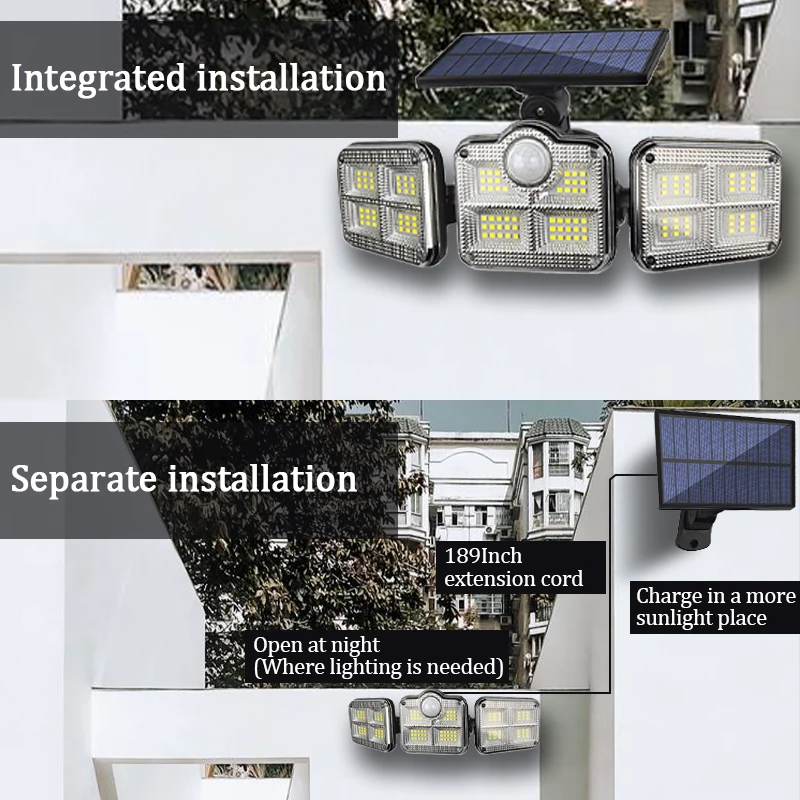 Solar Light Outdoor Adjustable Head Motion Sensor Waterproof Solar Wall Lamp Super Bright Wide angle lighting122LED 171COB 3Mods solar panel lights