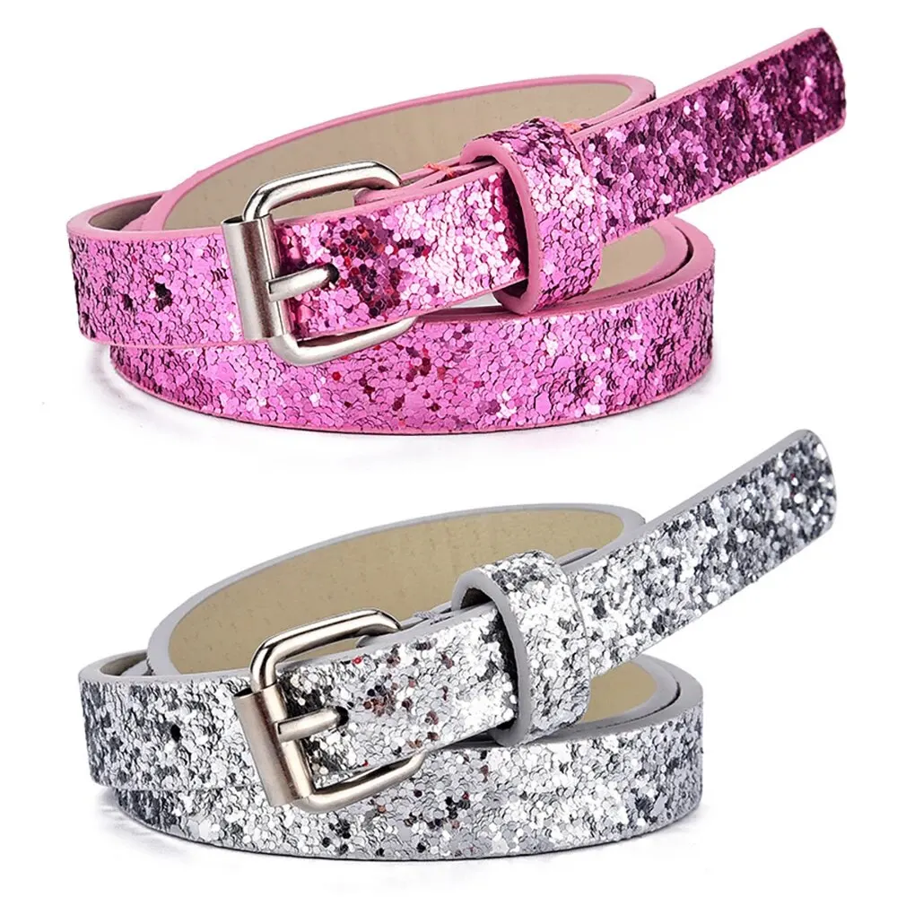 1pc New Children's Belt Fashion Glitter Thin Belt Casual Trend Youth Belt Primary School Boys and Girls' Belts Jeans Short Belt