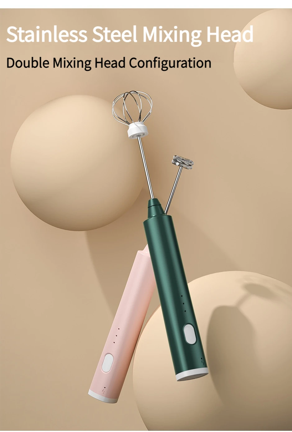 Description Picture 6 of item1 PCS USB Rechargeable Handheld Egg Beater 3 Speeds Electric Milk Frother Foam Maker Mixer Coffee Drink Frothing Wand Foamer