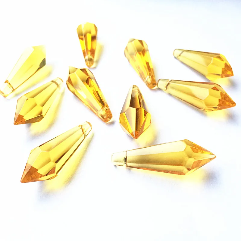 

120pcs/lot Gold Crystal Chandelier Parts 36mm Glass Prisms Icicle U Pendants For Chandelier Diy Pendants +Free Rings
