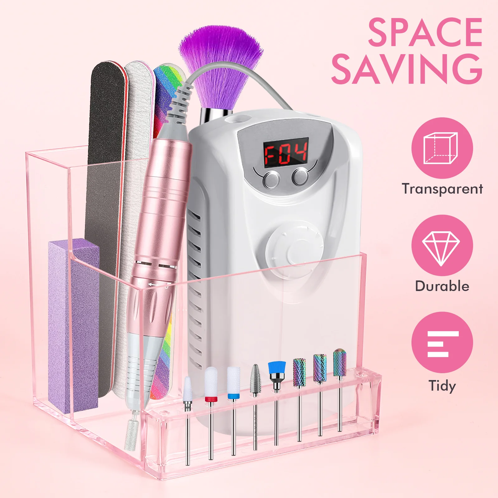 Storage Rack Nail Drill Bit Display Organizer Kit Machine Stand Transparent Polish Box Tech supplies nail art tools nail drill bit nail drill bits nail drill nail drill set nail drill kit