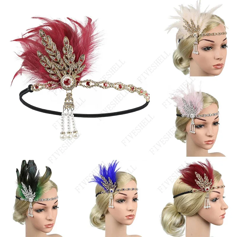 

1920s Hairband Headpiece Feather Flapper Headband Headdress Vintage Costume Party Hairband For Women feather headpiece