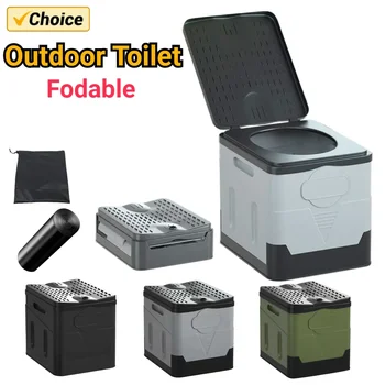 Folding Toilet Portable Reusable Outdoor Toilet Strong Bearing Capacity Trash Can for Tour Emergency Self-driving Travel