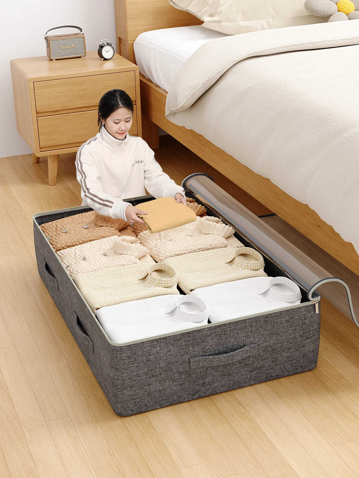 Collapsible bed bottom storage bag Clothing organizer Clothing closet sofa organizer bag Family storage bag top transparent 2