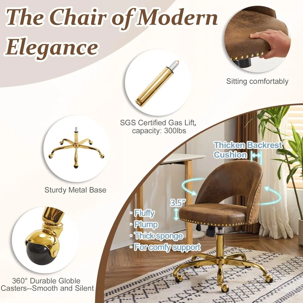 "elegant velvet swivel chair with gold base for stylish office spaces"