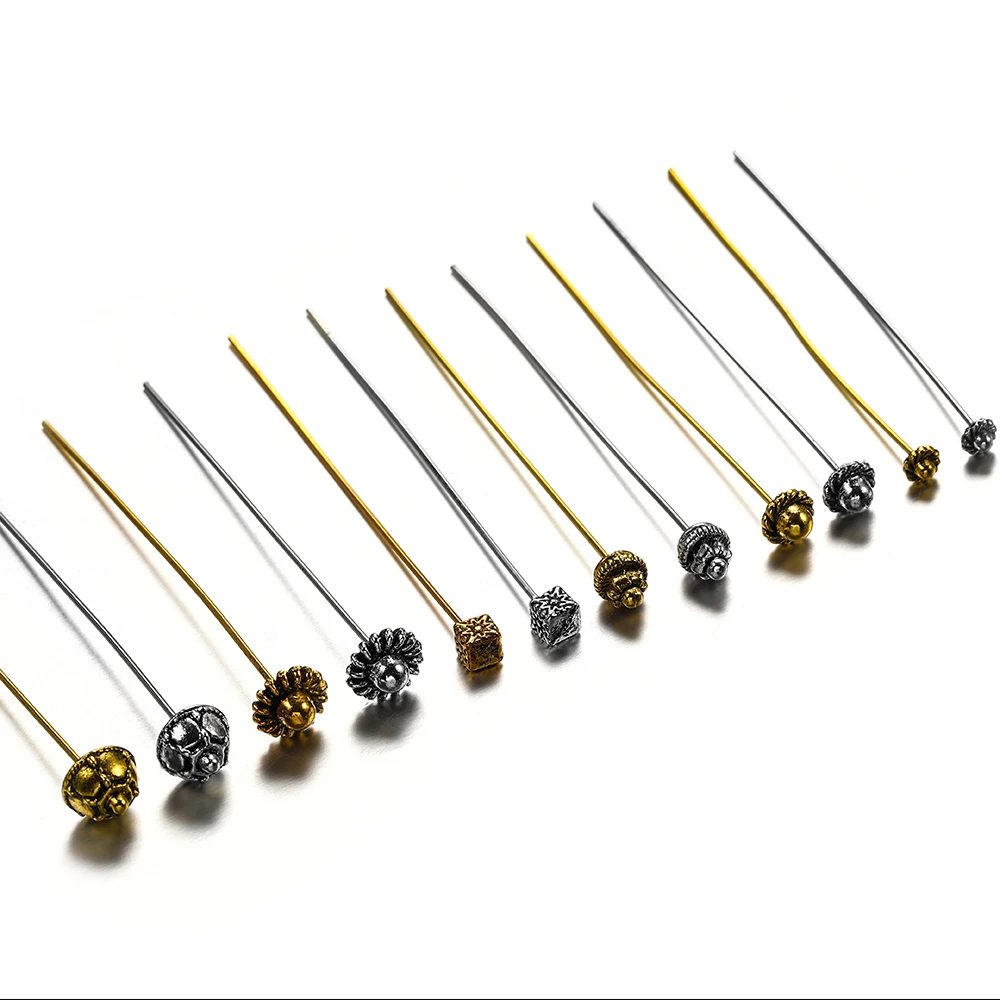 Gold Flower Head Pins For Jewelry Making Diy Beads Ball Pins Needles Findings Women Jewelry Accessories Headpin 20pcs 50mm
