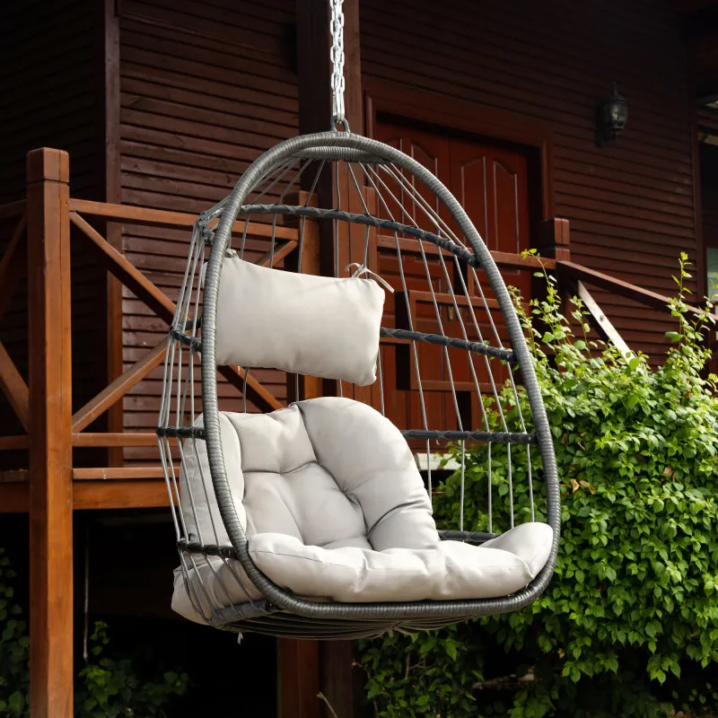 

Уличное плетеное кресло-качели из ротанга, гамак, подвесное кресло с алюминиевой рамой и серой подушкой без подставки, емкость фунтов