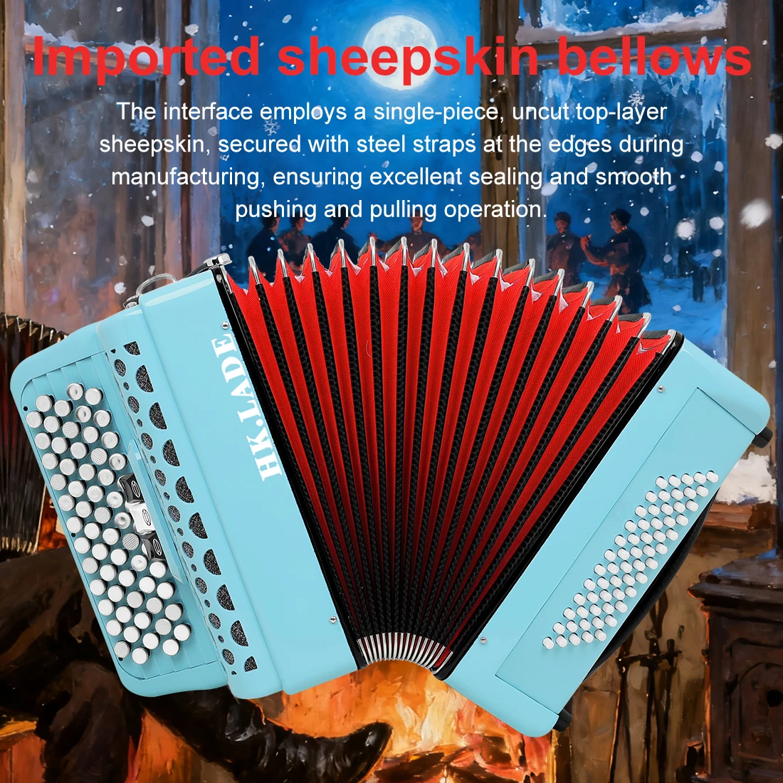 Blaues HK · LADE Bayan Akkordeon, 62 Tasten, 60 Bässe, 3-teilige Tastentaste, professionelles Akkordeon, Tastatur, Instrumentenakkordeon – Detail 3