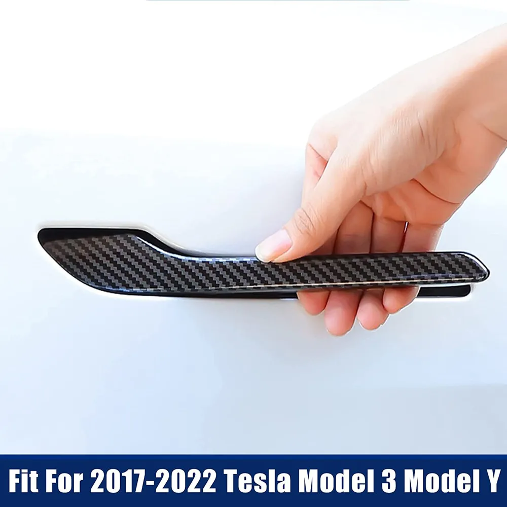 

4Pcs/set Door Handle Cover For Tesla Model 3 Model Y Carbon Fiber Car Paint Scratch Protector Stickers Auto Scratch Modification