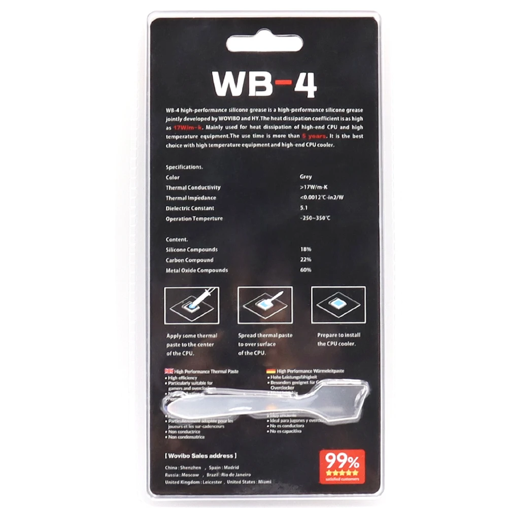Wovibo-pasta de Graxa Térmica Composto de Silicone Wb4 wb 4g 2g 17 w M-k Cpu Impressora Gpu Dissipador de Calor Refrigeração Refrigerador - Imagem 3