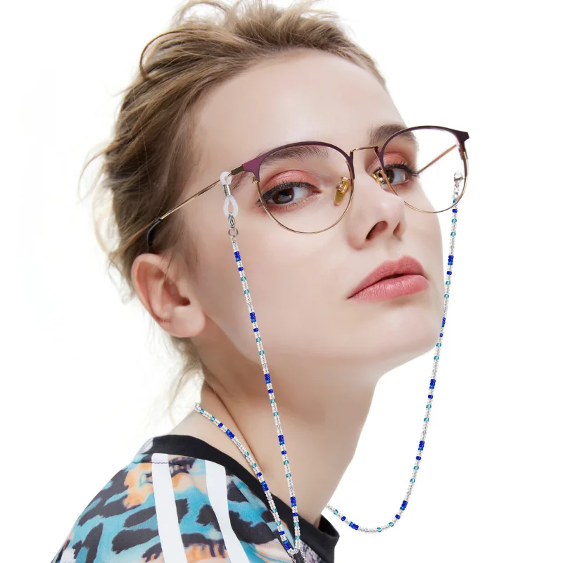 

Crystal White Purple Interval Beading Sunglasses Masking Chains for Women Anti-loss and Anti-slip Eyeglasses Chains Wholesale