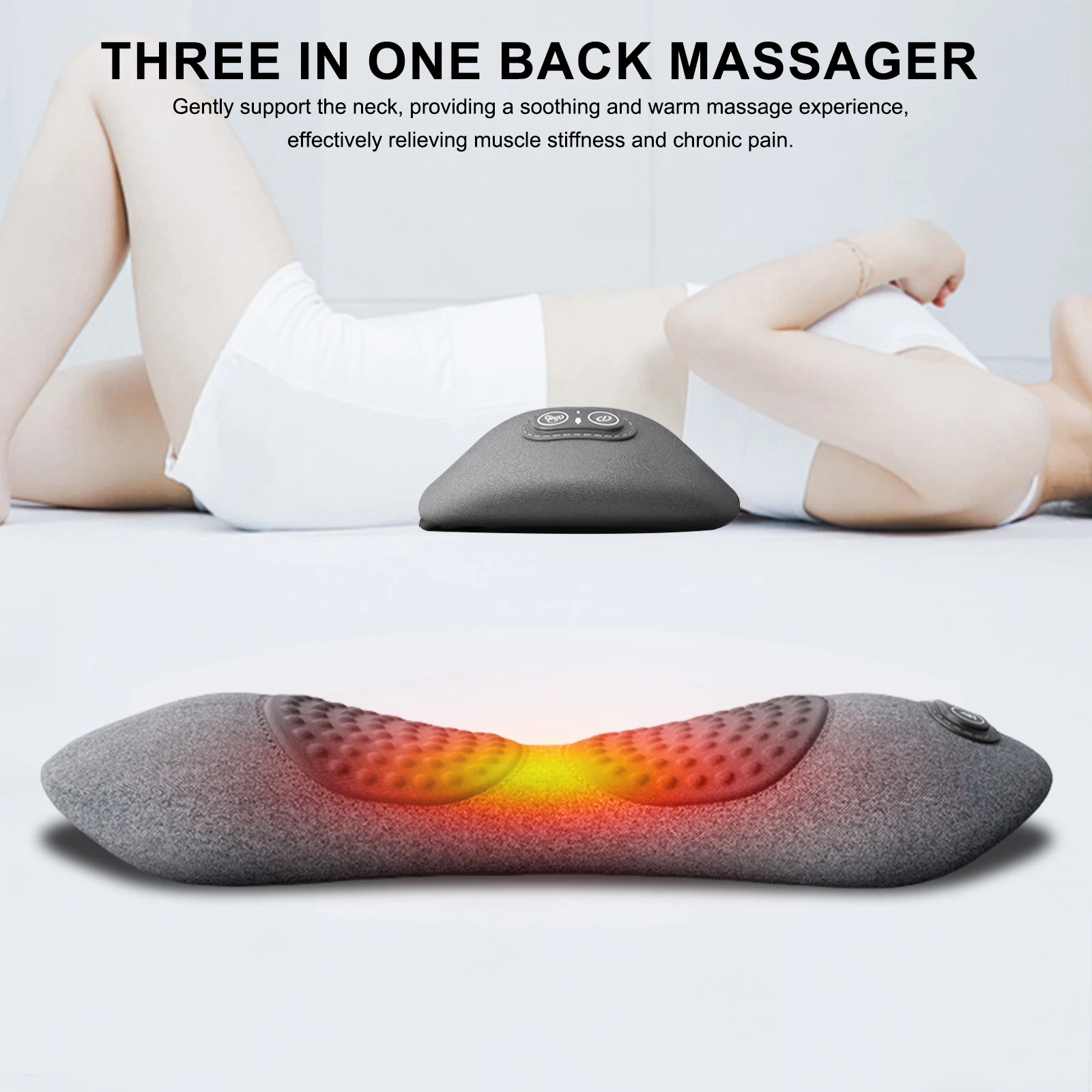 3 in 1 전기 요추 지지 베개, 높이 조절 가능한 등받이 베개, 메모리 폼 허리 베개