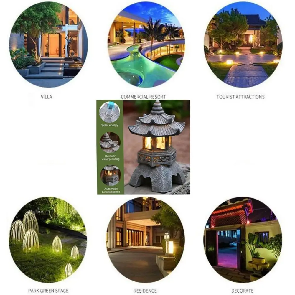 Solar Pagoda Lantern Garden Statue, for Landscape,Balcony,Garden,Patio,Porch Yard Art Ornament, Outdoor Zen Asian Decor 5