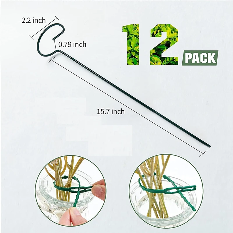 Plant Support Stakes, 15.7 Inch Plant Support Garden Stakes, Flower Stakes Support with 24 Pcs Twist Ties