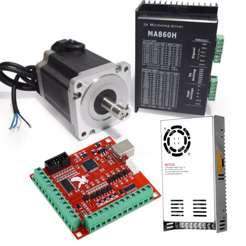 Nema 34 스테퍼 모터 토크 8.5Nm(L=118mm)/10Nm/12NM/12.5Nm+드라이버 DM860H/MA860H+60V 전원 공급 장치+4/5축 제어 보드