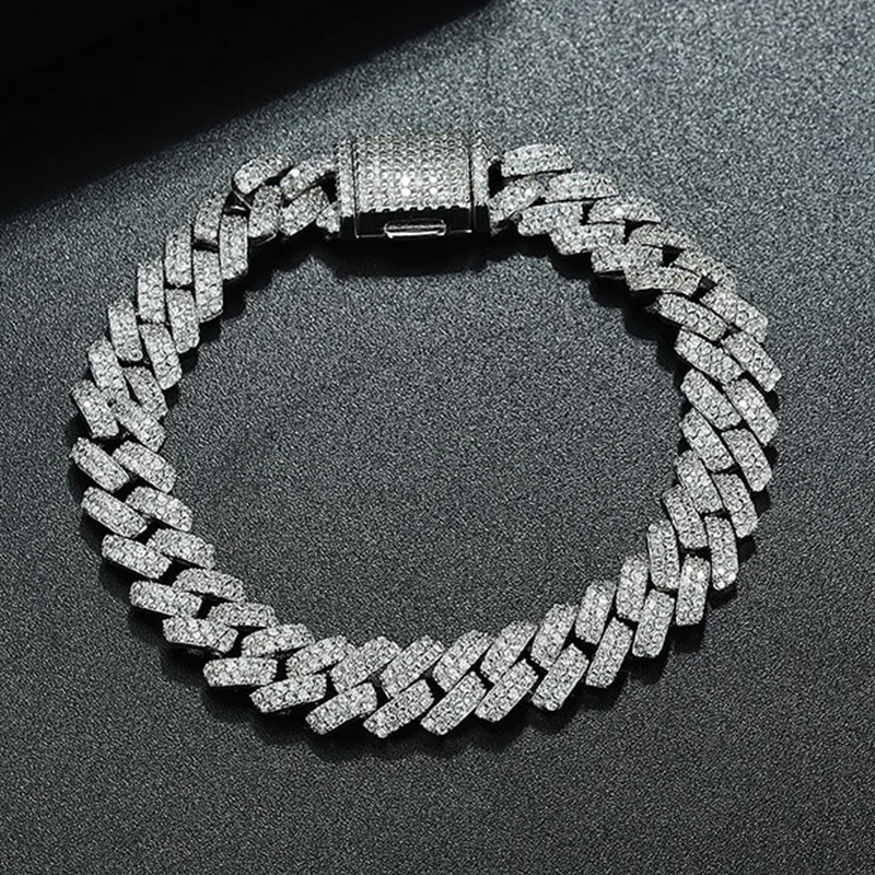 WUIHA Hip Hop 925 Sterling Silver Lab Sapphire High Carbon Diamonds 8.3 MM Cuban Bangle Bracelet Tennis Fine Jewelry Wholesale 5
