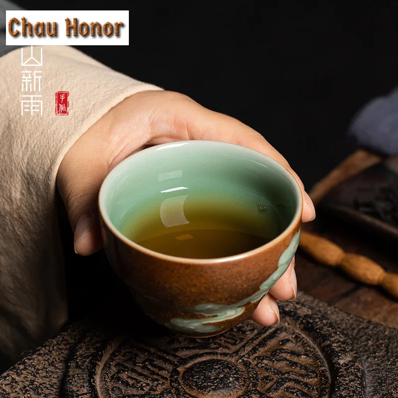100ml Longquan Celadon Wood-fired Kiln Teacup Handmade Tea Bowl Tea-tasting Smelling Cup Jianzhan Master Cups Tea Services Gift