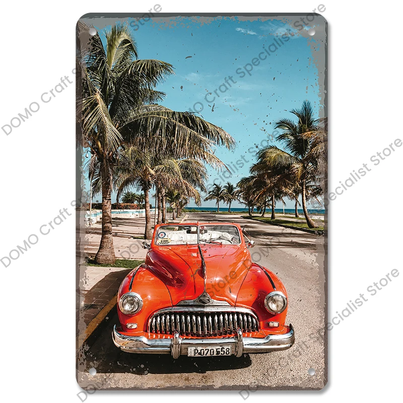 QUMENEY 4 stuks vintage metalen tinnen wandbord plaque poster, retro auto en meisje patroon wanddecoratie kunst tinnen bord voor café bar pub bier (30