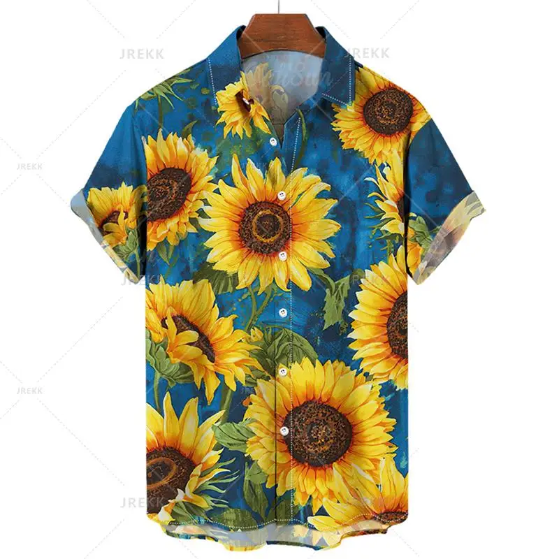 thumbnail image 1 of Camisas hawaianas para hombre, camisas con estampado de girasol en 3D para hombre, blusas de manga corta a la moda de talla grande, ropa para hombre, 1 of 5