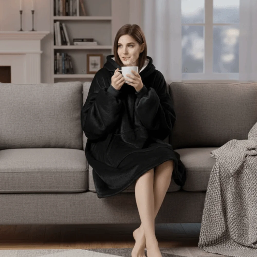 Loose Sweatshirts Warm Flannel Robe Oversize Long Sleeve Hooded Pajamas Comfortable with Pocket Couples Wearable Robe Home Wear