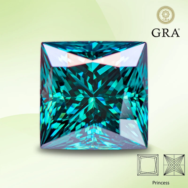 

Moissanite Stone Primary Color Emerald Green Princess Cut Lab Created Heat Diamond for Women Jewelry Making with GRA Certificate